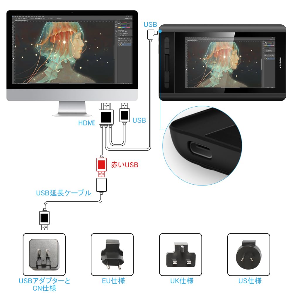 Amazon.co.jp: XPPen 液タブ用3-in-1ケーブル Artist セカンドシリーズ